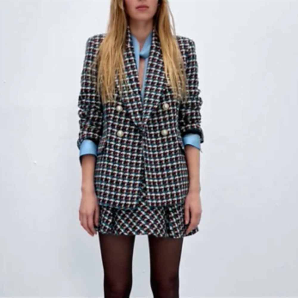 ZARA | NWT TEXTURED DOUBLE-BREASTED BLAZER MULTI COLOURED